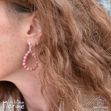 Boucles d'oreilles gouttes Rhodonite