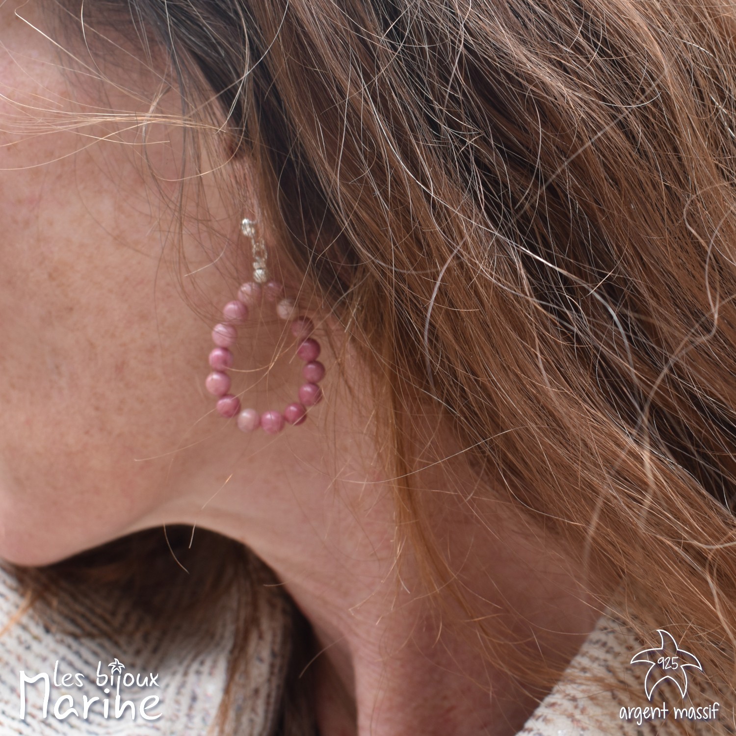 Boucles d'oreilles gouttes Rhodonite