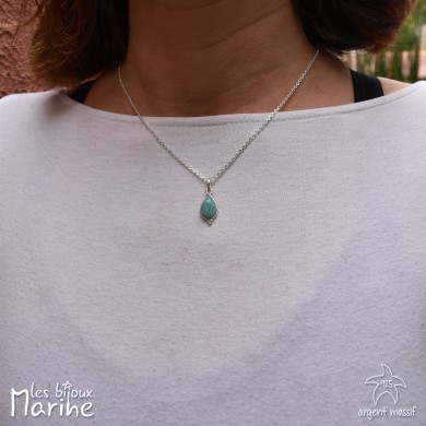 Collier chaîne forçat goutte amazonite argent 925