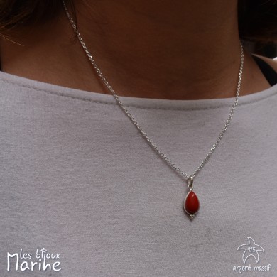 Collier chaîne forçat goutte corail argent 925