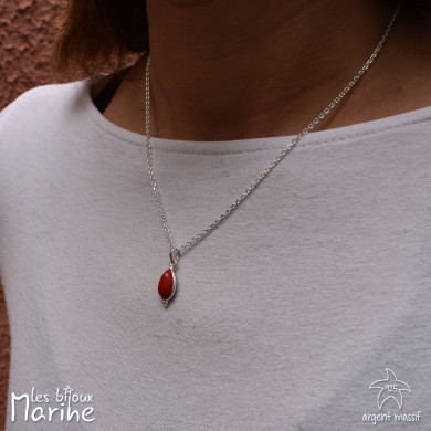 Collier chaîne forçat goutte corail argent 925