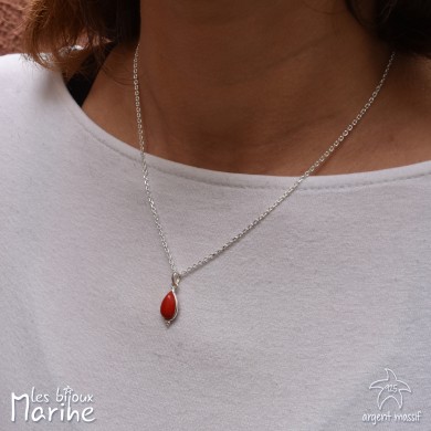 Collier chaîne forçat goutte corail argent 925