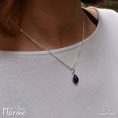 Collier chaîne forçat goutte Lapis-lazuli argent 925