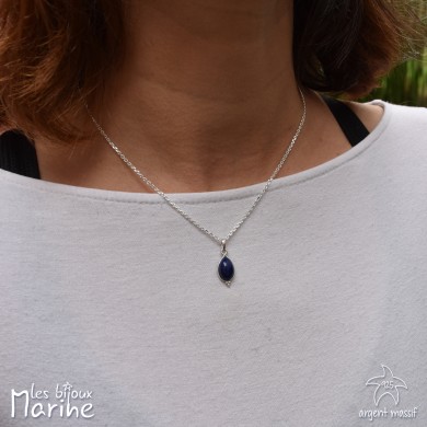 Collier chaîne forçat goutte Lapis-lazuli argent 925