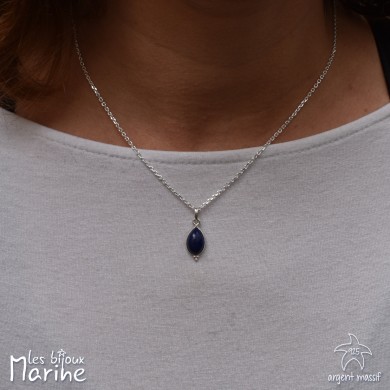 Collier chaîne forçat goutte Lapis-lazuli argent 925