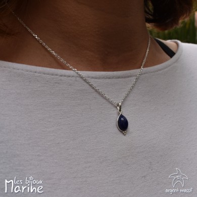 Collier chaîne forçat goutte Lapis-lazuli argent 925