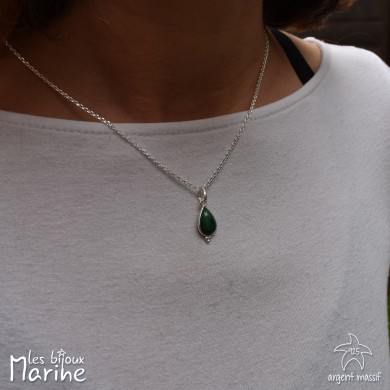 Collier chaîne forçat goutte Malachite argent 925