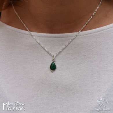 Collier chaîne forçat goutte Malachite argent 925