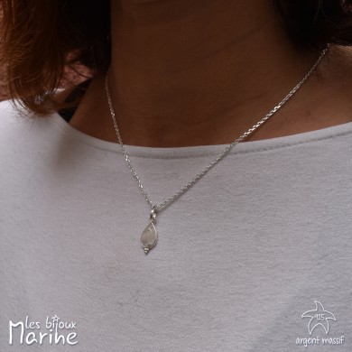 Collier chaîne forçat goutte Pierre de lune argent 925