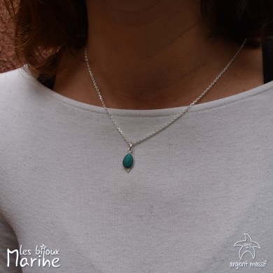 Collier chaîne forçat goutte Turquoise argent 925