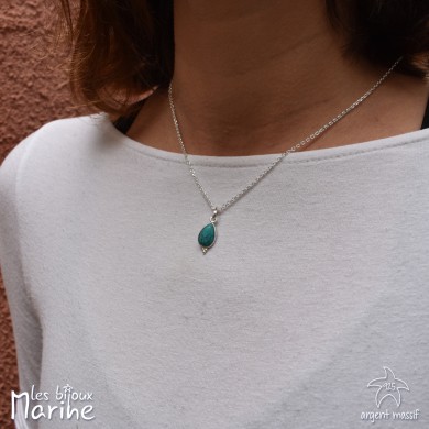 Collier chaîne forçat goutte Turquoise argent 925