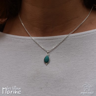 Collier chaîne forçat goutte Turquoise argent 925