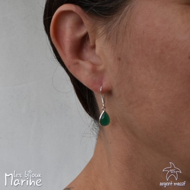 Boucles d'oreilles goutte Agate verte