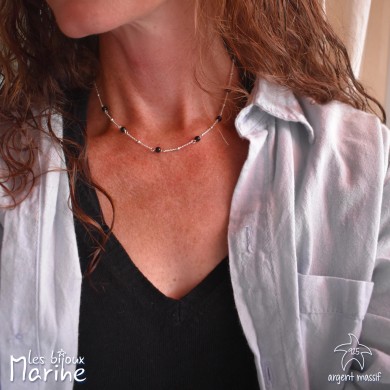 Collier chaîne et pierre Onyx naturelle