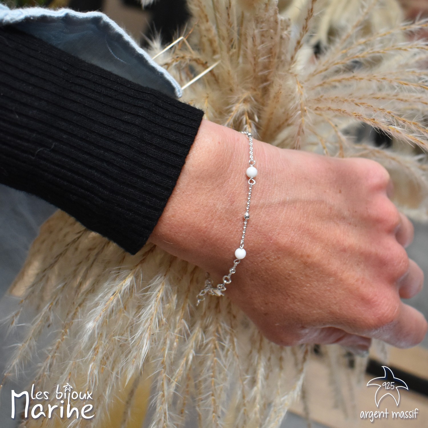 Bracelet chaîne et pierre white shell naturelle