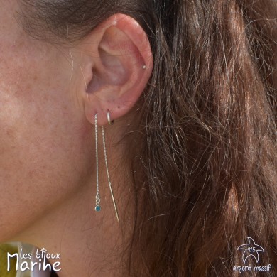 Boucles d'oreilles chaîne traversante avec oxyde de zirconium bleu topaze