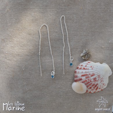 Boucles d'oreilles chaîne traversante avec oxyde de zirconium bleu topaze