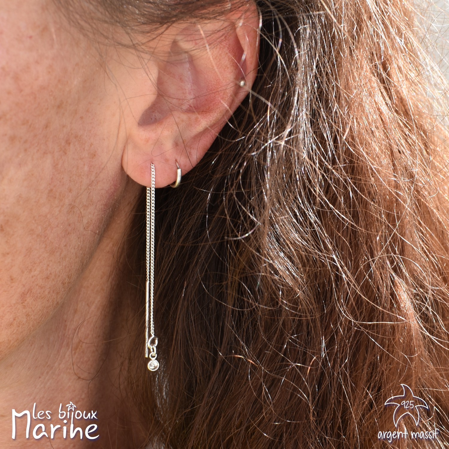 Boucles d'oreilles chaîne traversante avec oxyde de zirconium