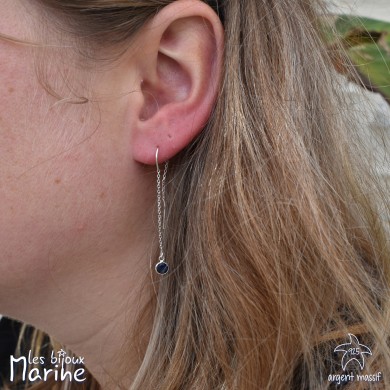 Boucles d'oreilles chaîne et oxyde de zirconium saphir