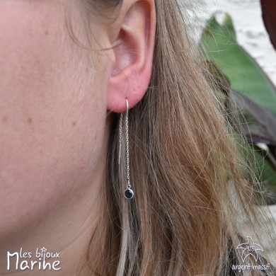 Boucles d'oreilles chaîne et oxyde de zirconium saphir