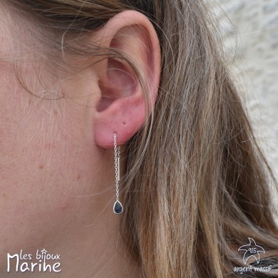 Boucles d'oreilles chaîne traversante goutte avec oxyde de zirconium bleu saphir