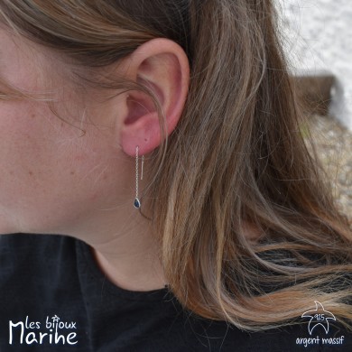 Boucles d'oreilles chaîne traversante goutte avec oxyde de zirconium bleu saphir