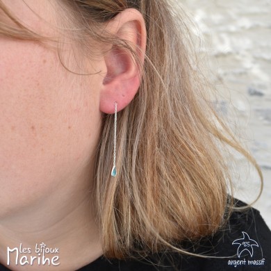 Boucles d'oreilles chaîne traversante goutte avec oxyde de zirconium bleu topaze