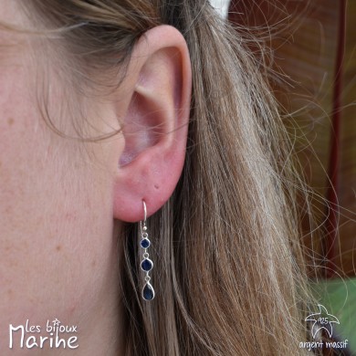 Boucles d'oreilles trio oxyde de zirconium bleu saphir