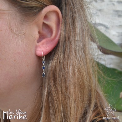 Boucles d'oreilles trio oxyde de zirconium bleu saphir