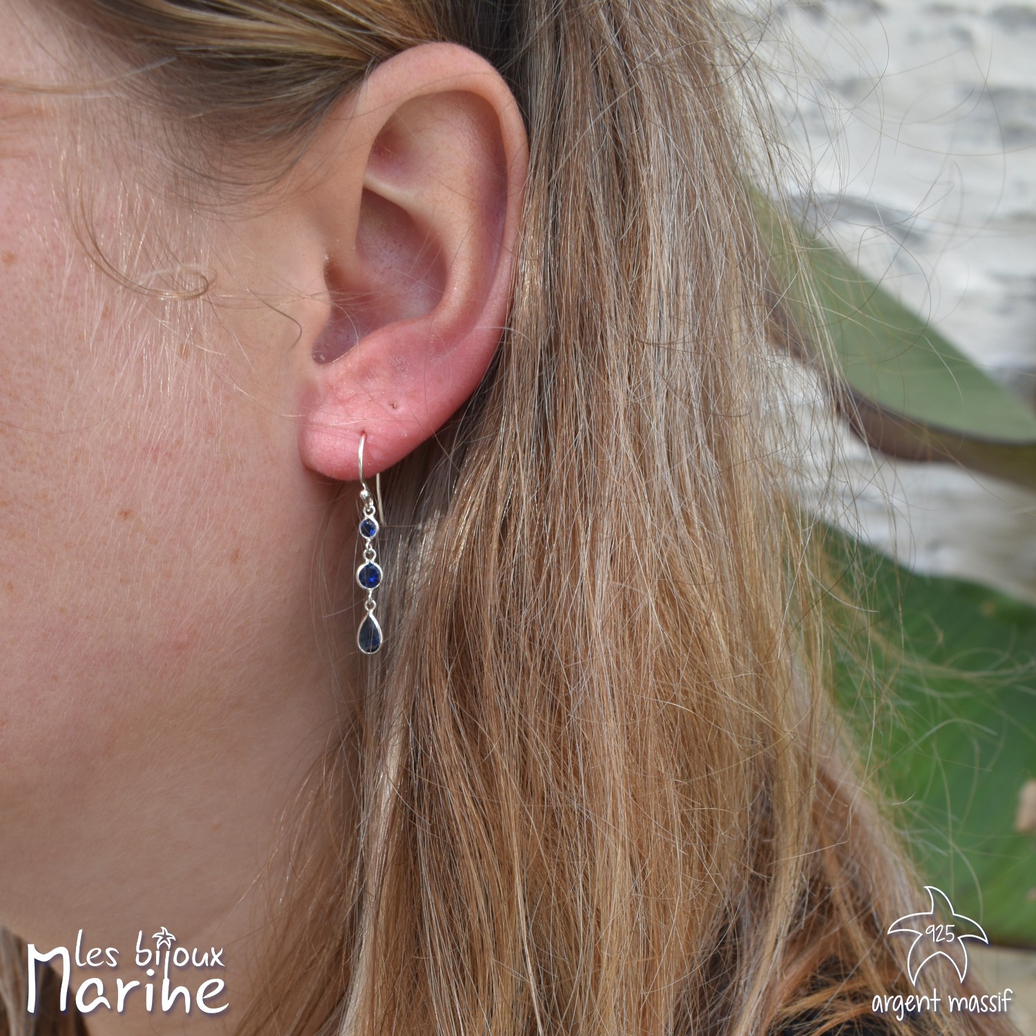 Boucles d'oreilles trio oxyde de zirconium bleu saphir