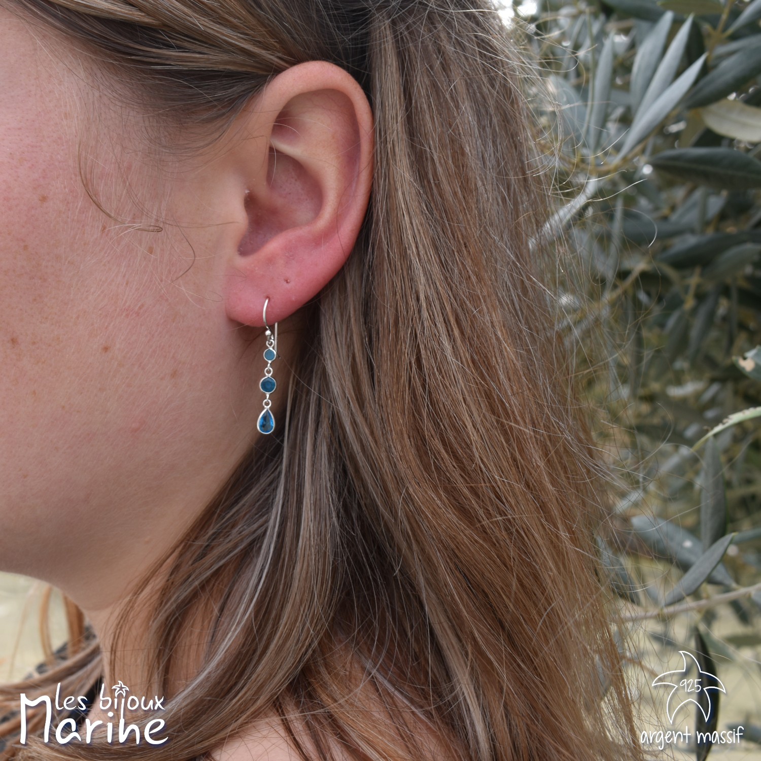 Boucles d'oreilles trio oxyde de zirconium bleu topaze