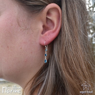 Boucles d'oreilles trio oxyde de zirconium bleu topaze