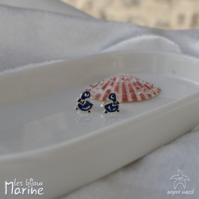 Boucles d'oreilles canard bleu marine