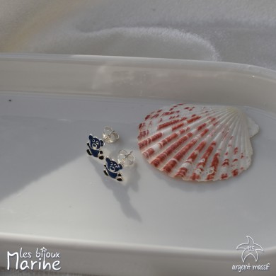 Boucles d'oreilles ours bleu marine