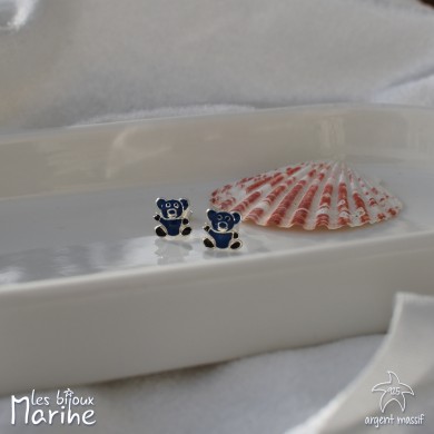 Boucles d'oreilles ours bleu marine