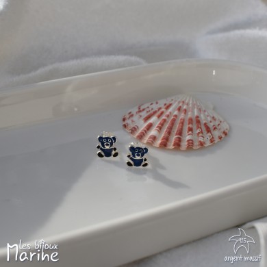 Boucles d'oreilles ours bleu marine