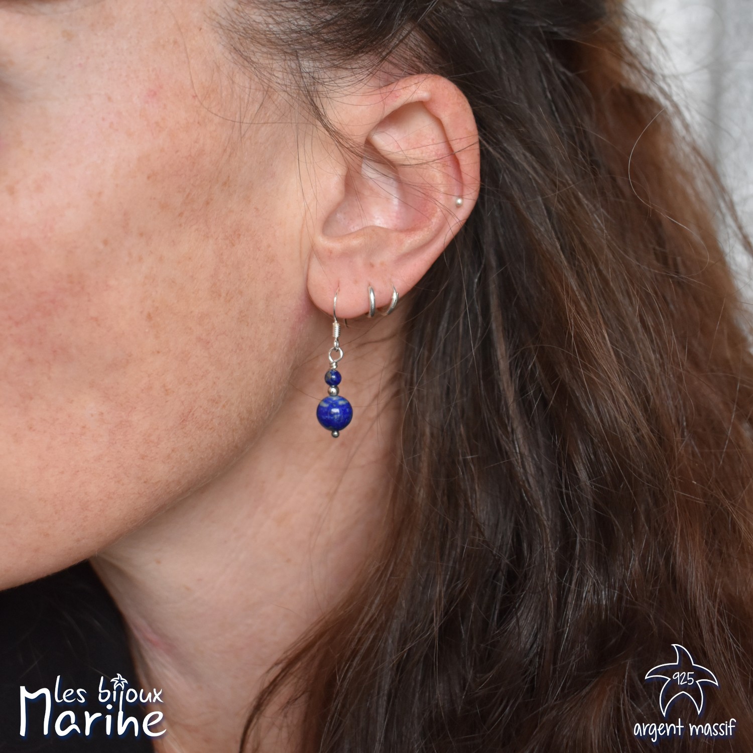 Boucles d'oreilles double lapis-lazuli