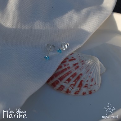 Boucles d'oreilles clous coeur strass turquoise