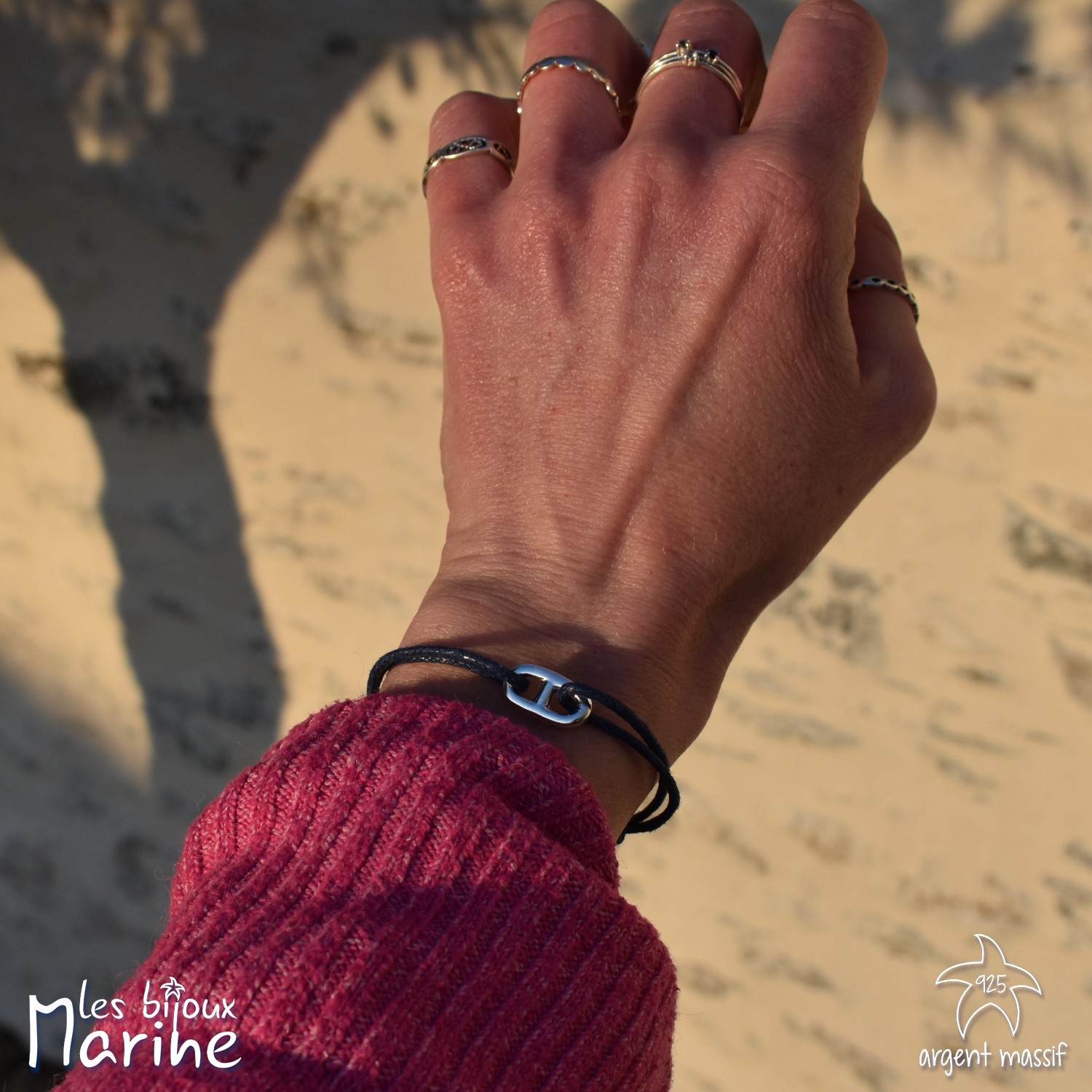 Bracelet sur cordon maille marine